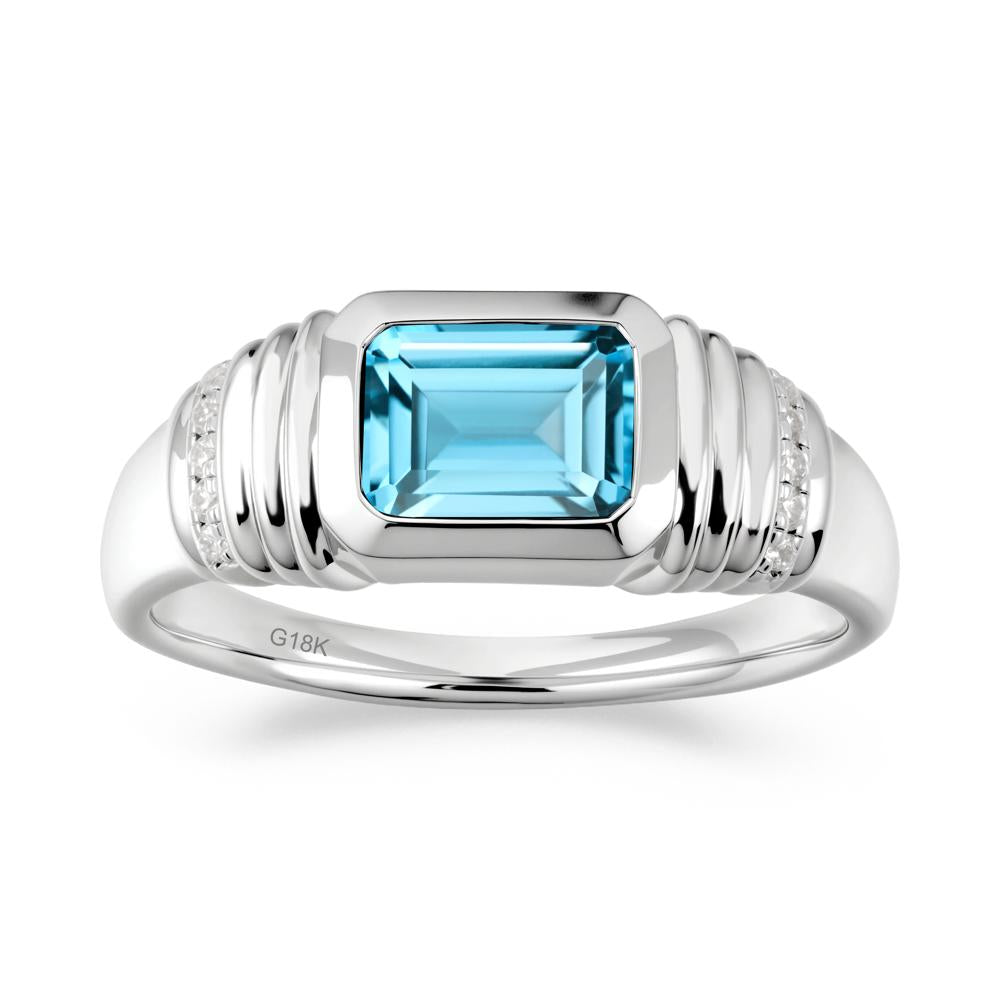 Wide Band Emerald Cut Swiss Blue Topaz Men Ring - LUO Jewelry #metal_18k white gold