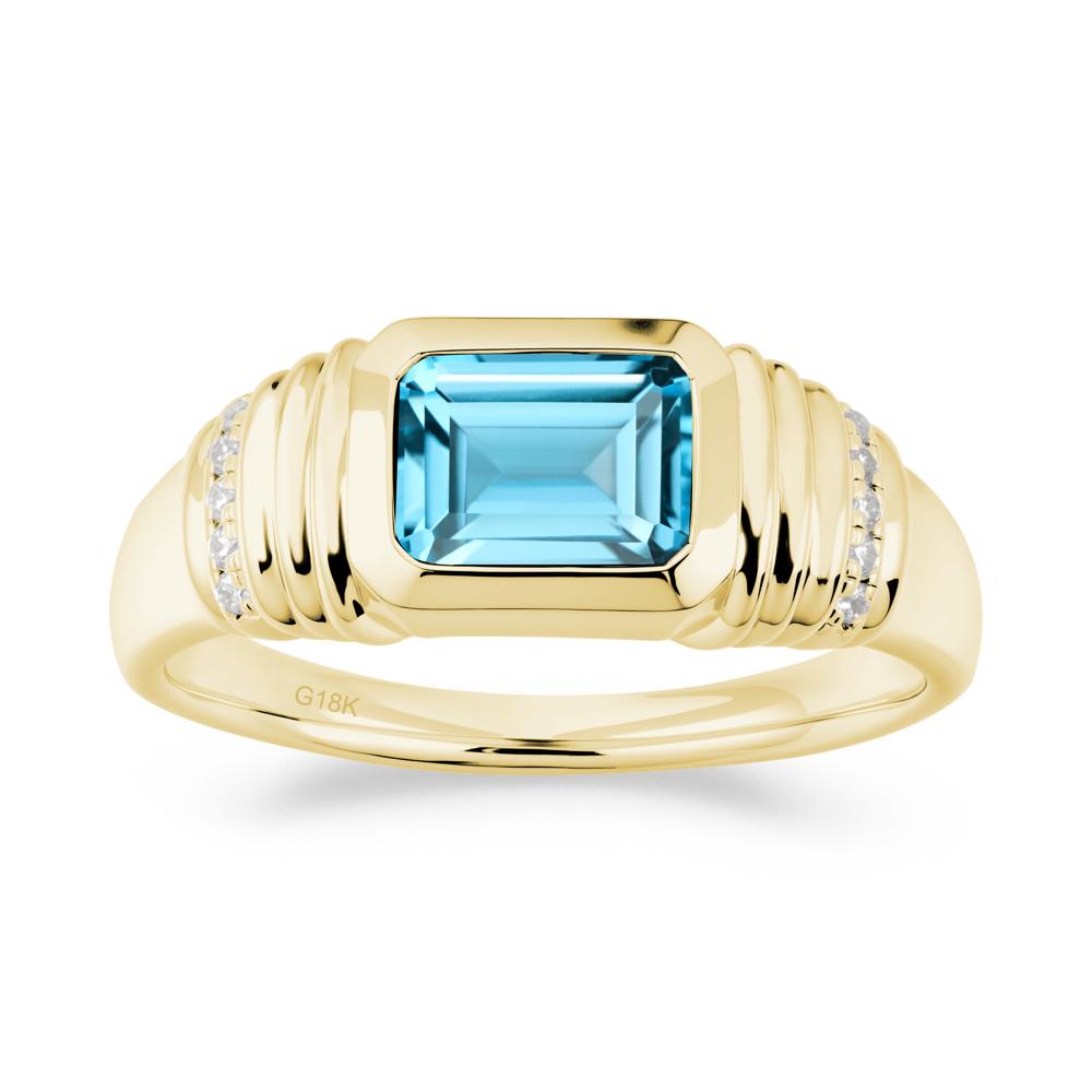 Wide Band Emerald Cut Swiss Blue Topaz Men Ring - LUO Jewelry #metal_18k yellow gold
