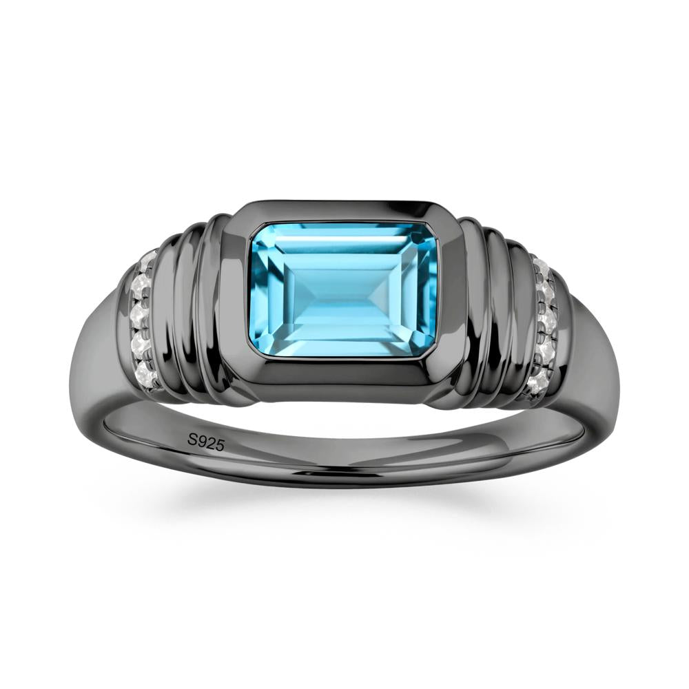 Wide Band Emerald Cut Swiss Blue Topaz Men Ring - LUO Jewelry #metal_black finish sterling silver