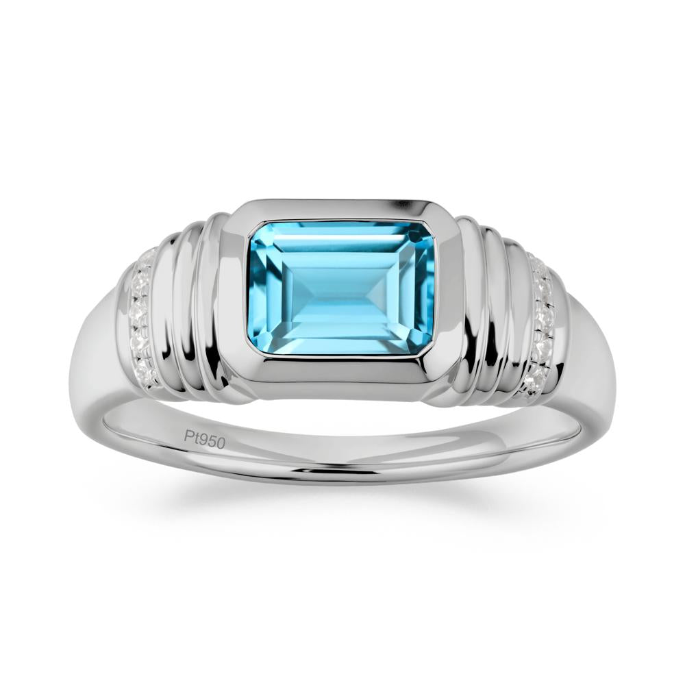 Wide Band Emerald Cut Swiss Blue Topaz Men Ring - LUO Jewelry #metal_platinum