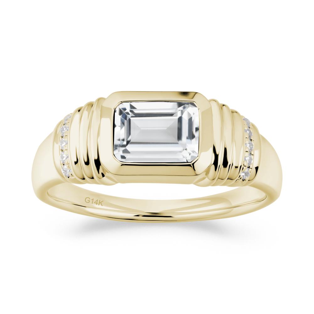 Emerald Cut White Topaz Bezel Ring for Men - LUO Jewelry #metal_14k yellow gold