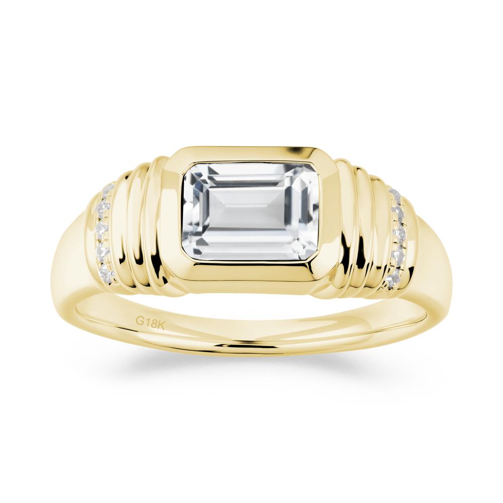 Emerald Cut White Topaz Bezel Ring for Men - LUO Jewelry #metal_18k yellow gold