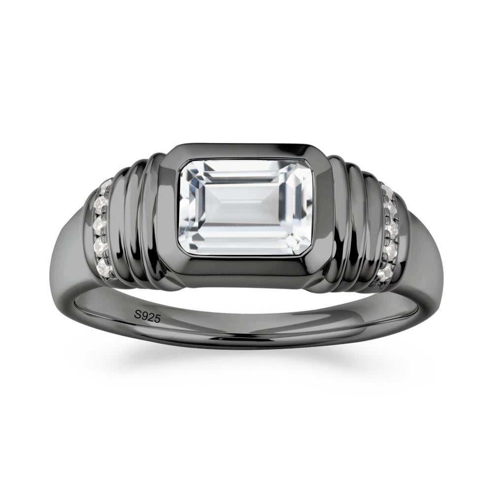 Emerald Cut White Topaz Bezel Ring for Men - LUO Jewelry #metal_black finish sterling silver
