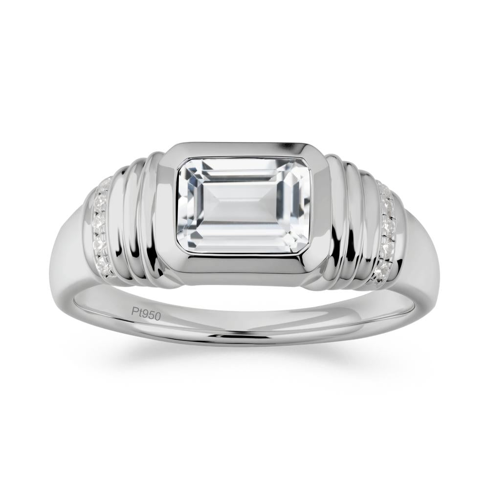 Emerald Cut White Topaz Bezel Ring for Men - LUO Jewelry #metal_platinum
