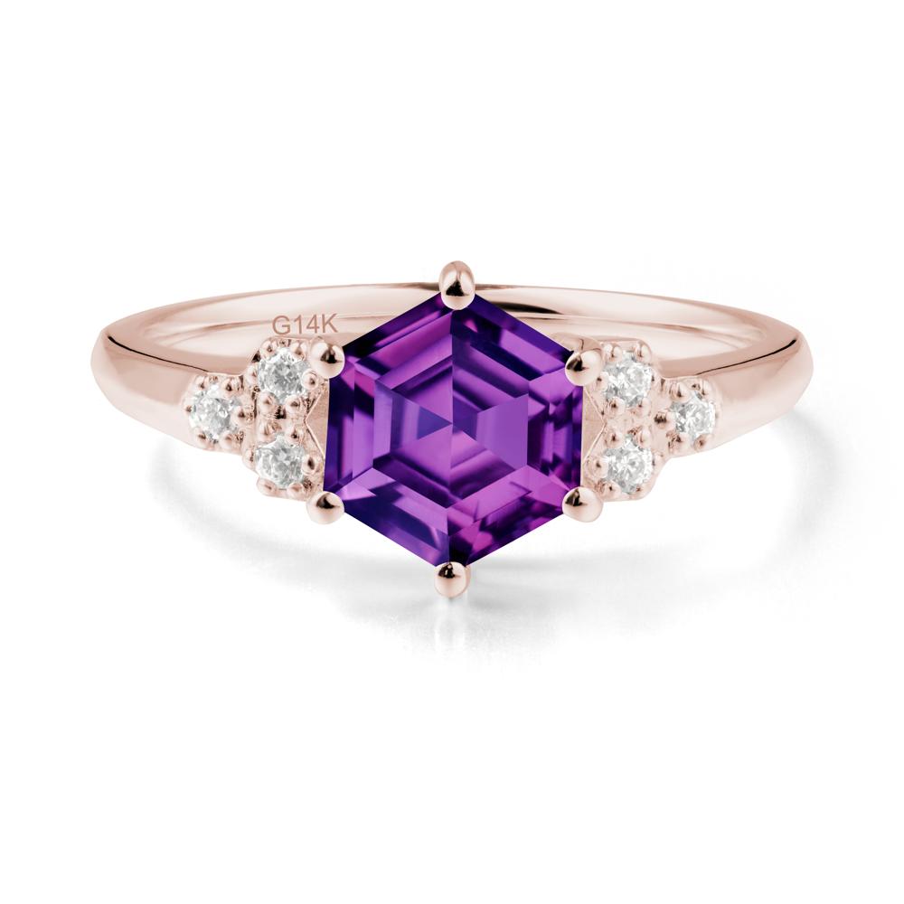 Minimalist Hexagon Amethyst Ring - LUO Jewelry #metal_14k rose gold