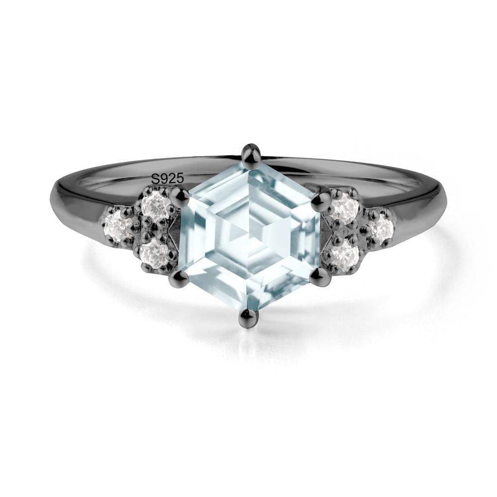 Minimalist Hexagon Aquamarine Ring - LUO Jewelry #metal_black finish sterling silver