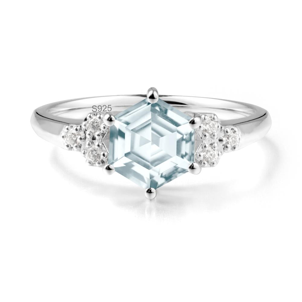 Minimalist Hexagon Aquamarine Ring - LUO Jewelry #metal_sterling silver
