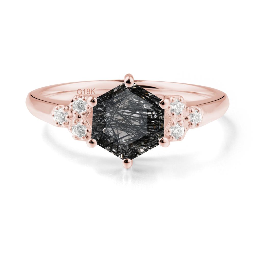 Minimalist Hexagon Black Rutilated Quartz Ring - LUO Jewelry #metal_18k rose gold