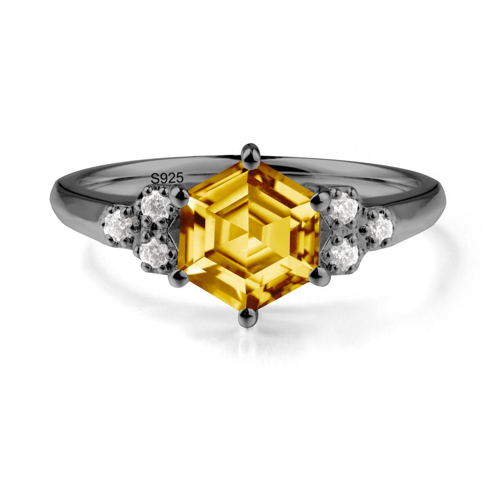 Hexagon Citrine Statement Ring - LUO Jewelry #metal_black finish sterling silver