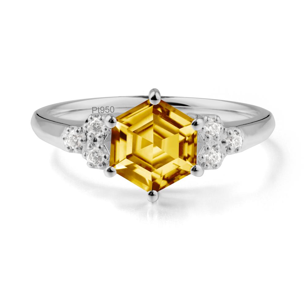 Hexagon Citrine Statement Ring - LUO Jewelry #metal_platinum
