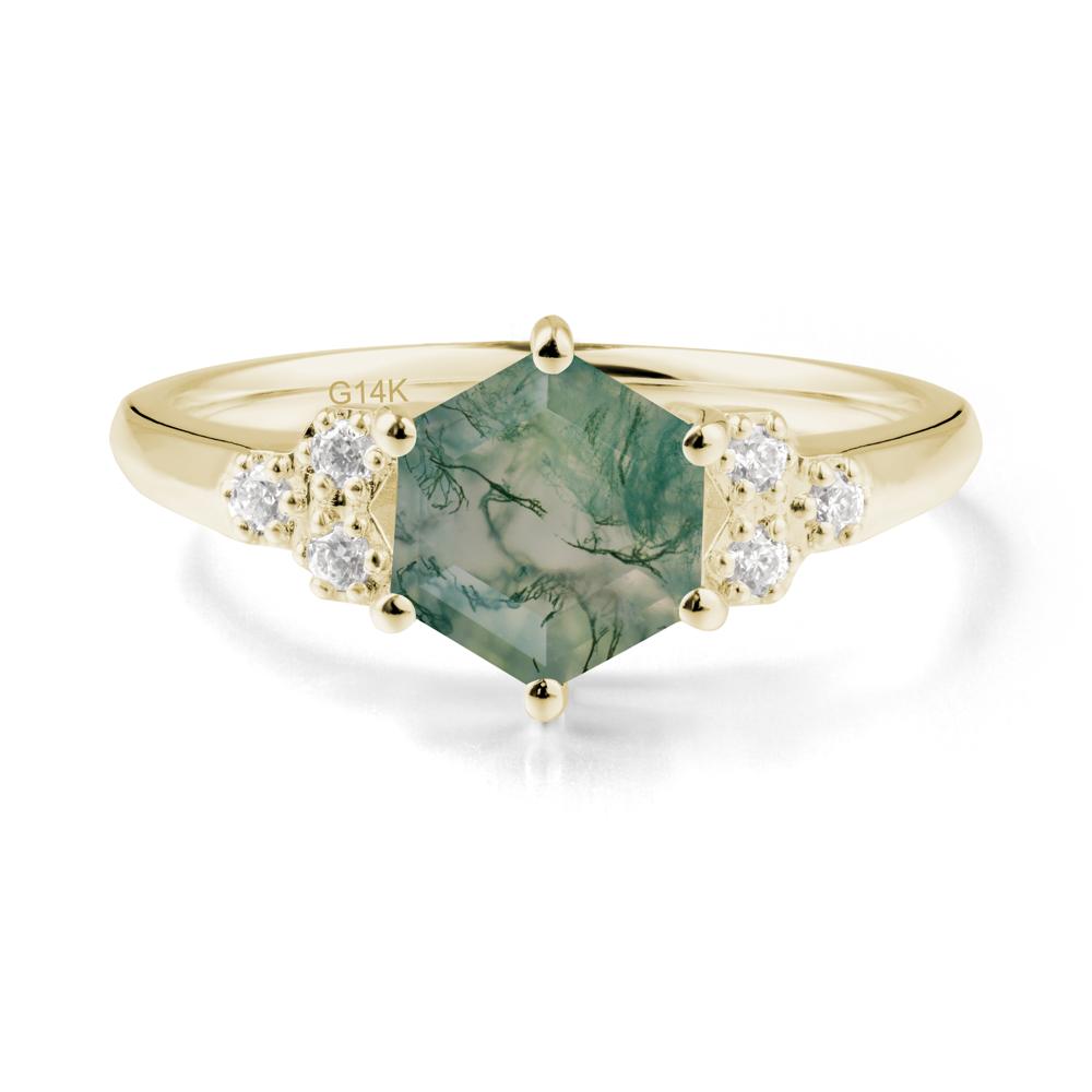 Minimalist Hexagon Moss Agate Ring - LUO Jewelry #metal_14k yellow gold