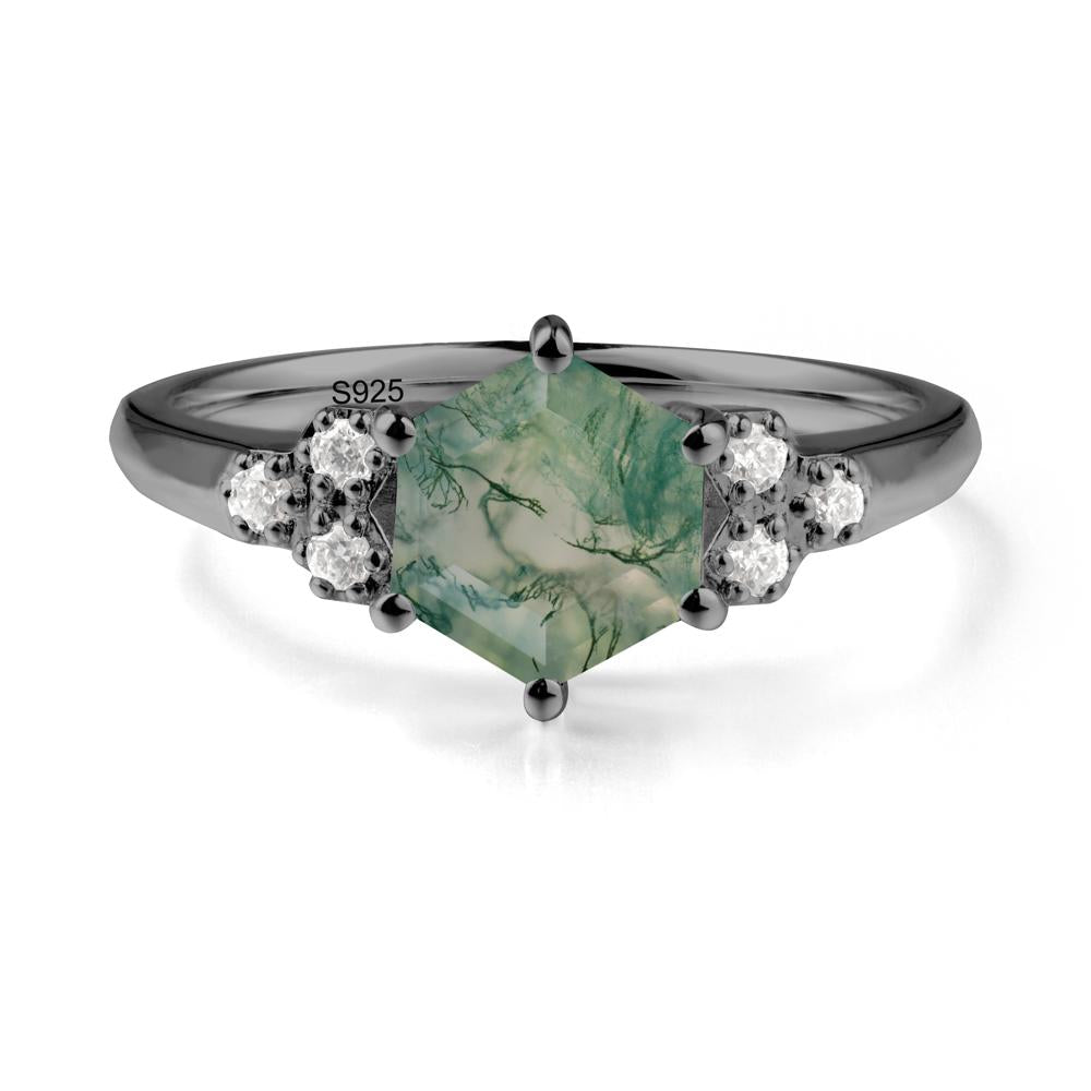 Minimalist Hexagon Moss Agate Ring - LUO Jewelry #metal_black finish sterling silver