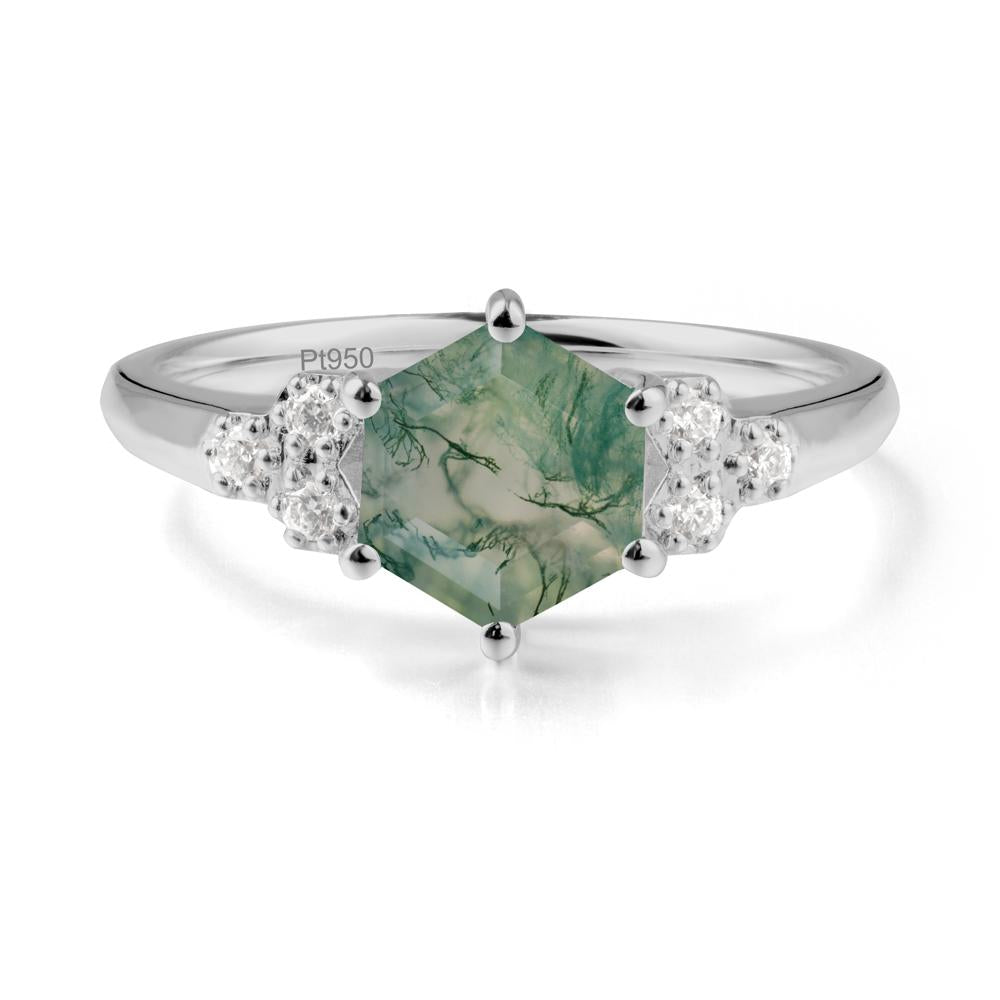 Minimalist Hexagon Moss Agate Ring - LUO Jewelry #metal_platinum