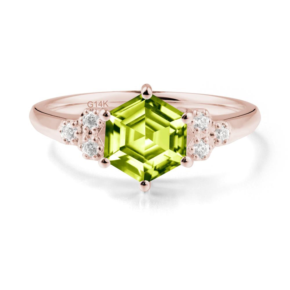 Minimalist Hexagon Peridot Ring - LUO Jewelry #metal_14k rose gold