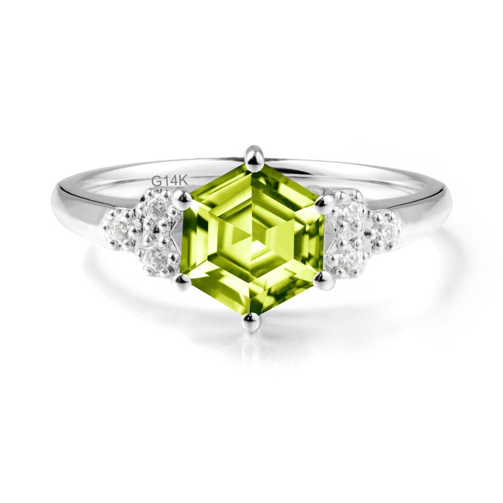 Minimalist Hexagon Peridot Ring - LUO Jewelry #metal_14k white gold