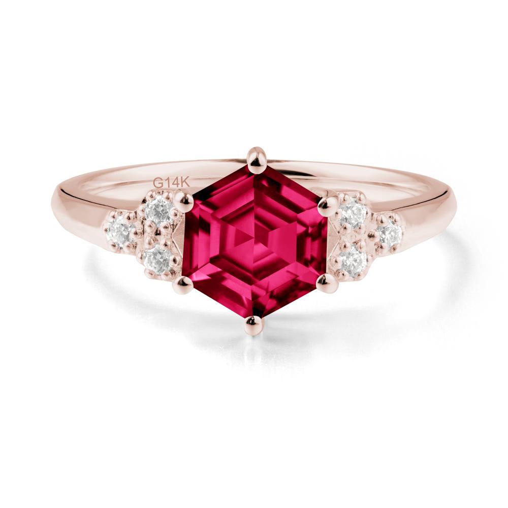 Minimalist Hexagon Ruby Ring - LUO Jewelry #metal_14k rose gold