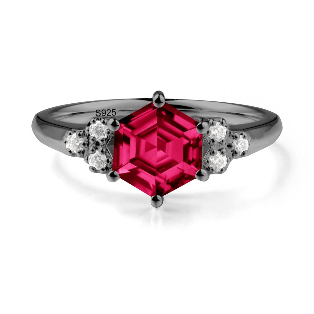 Minimalist Hexagon Ruby Ring - LUO Jewelry #metal_black finish sterling silver