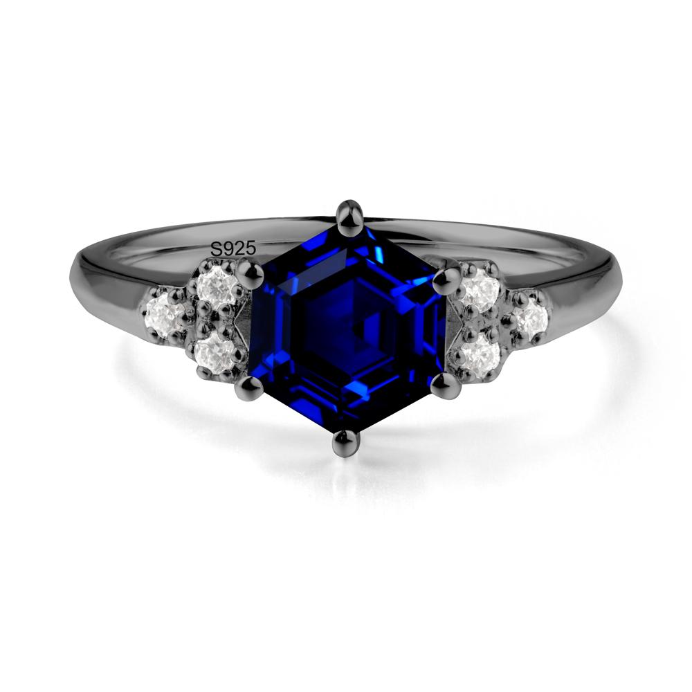 Hexagon Sapphire Statement Ring - LUO Jewelry #metal_black finish sterling silver