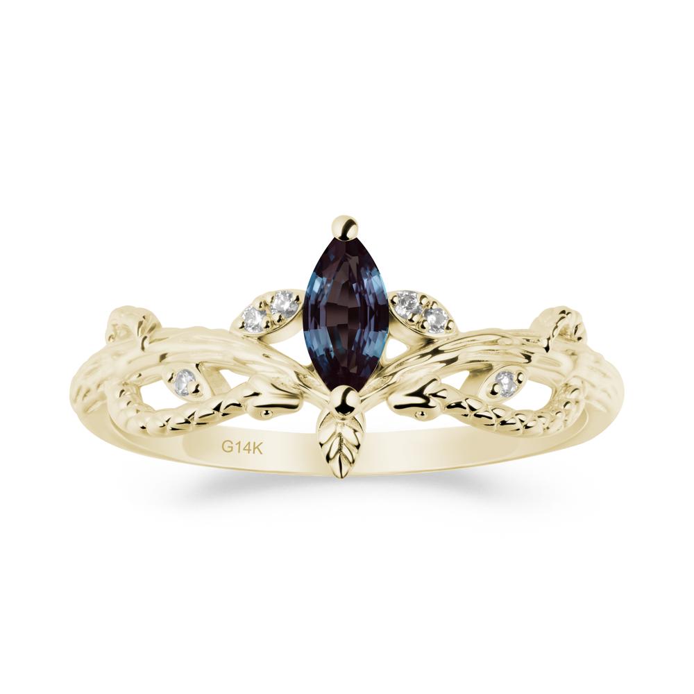 Alexandrite Snake Ring with Tree Texture and Leaf - LUO Jewelry #metal_14k yellow gold