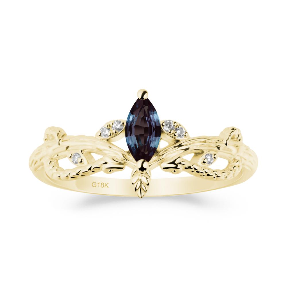 Alexandrite Snake Ring with Tree Texture and Leaf - LUO Jewelry #metal_18k yellow gold