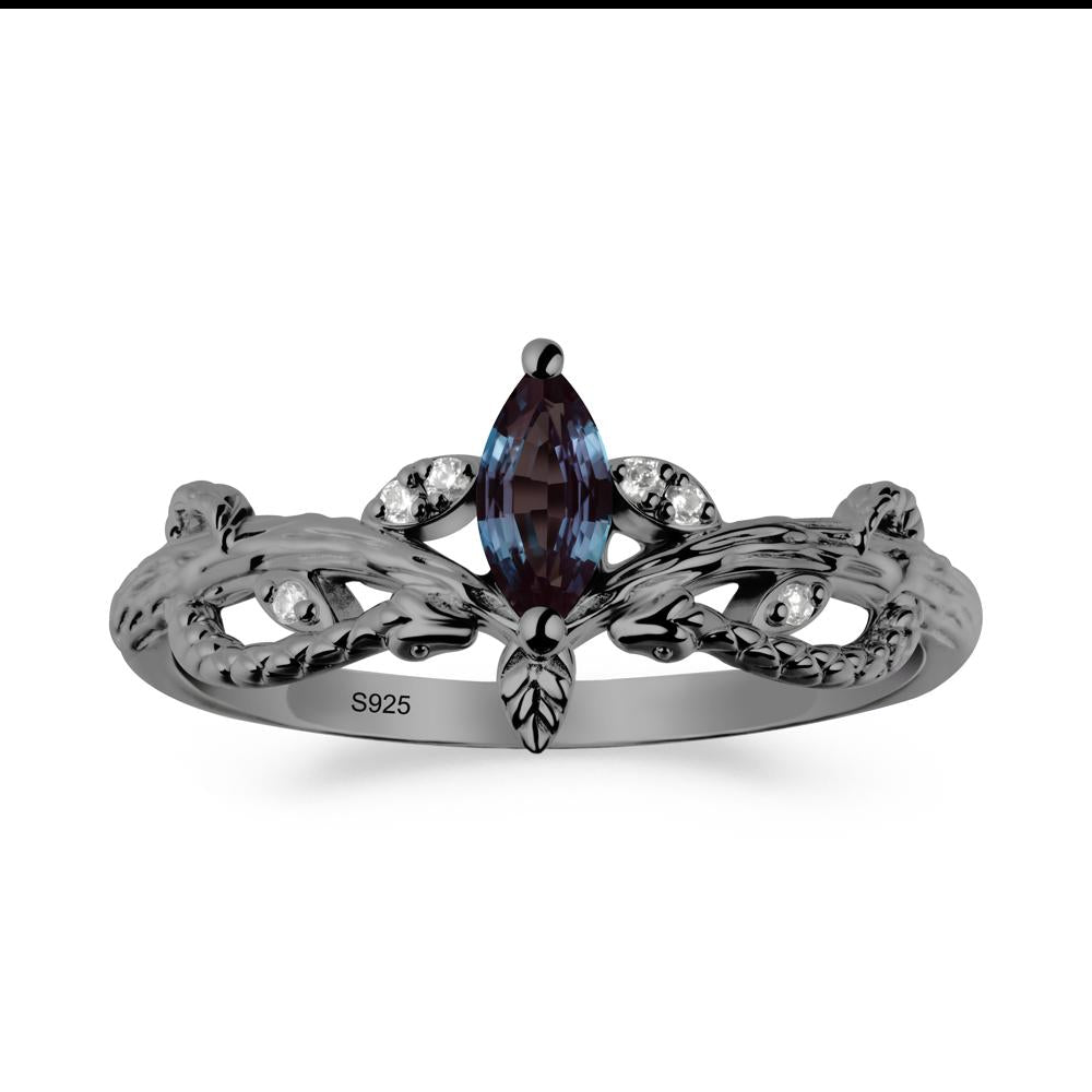 Alexandrite Snake Ring with Tree Texture and Leaf - LUO Jewelry #metal_black finish sterling silver