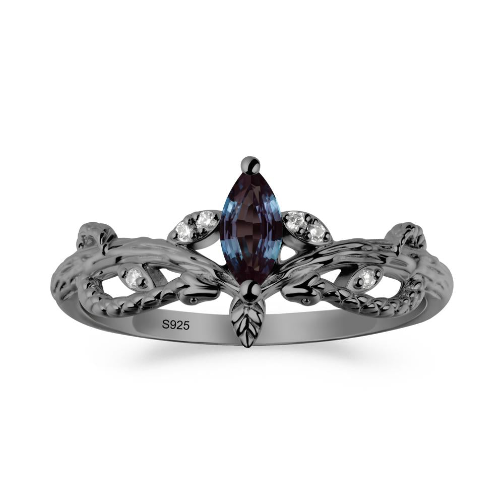 Alexandrite Snake Ring with Tree Texture and Leaf - LUO Jewelry #metal_black finish sterling silver