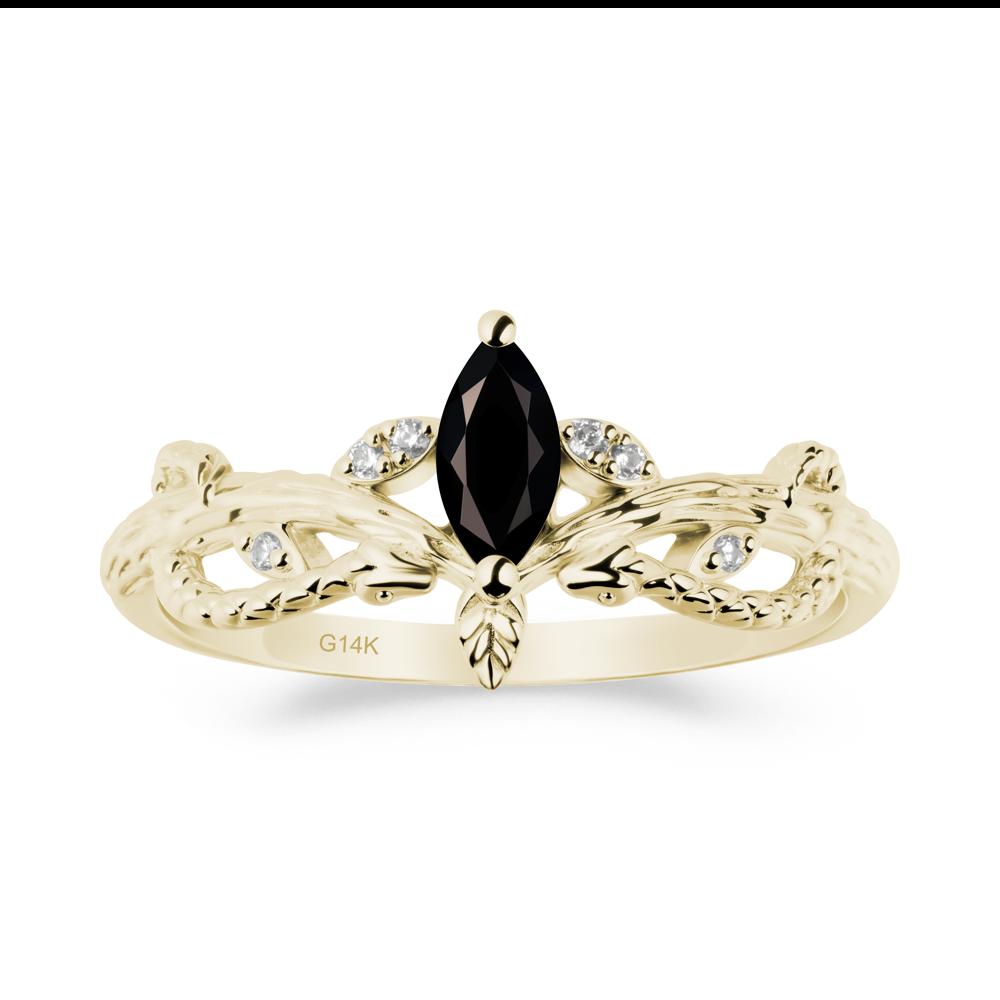 Black Spinel Snake Ring with Tree Texture and Leaf - LUO Jewelry #metal_14k yellow gold