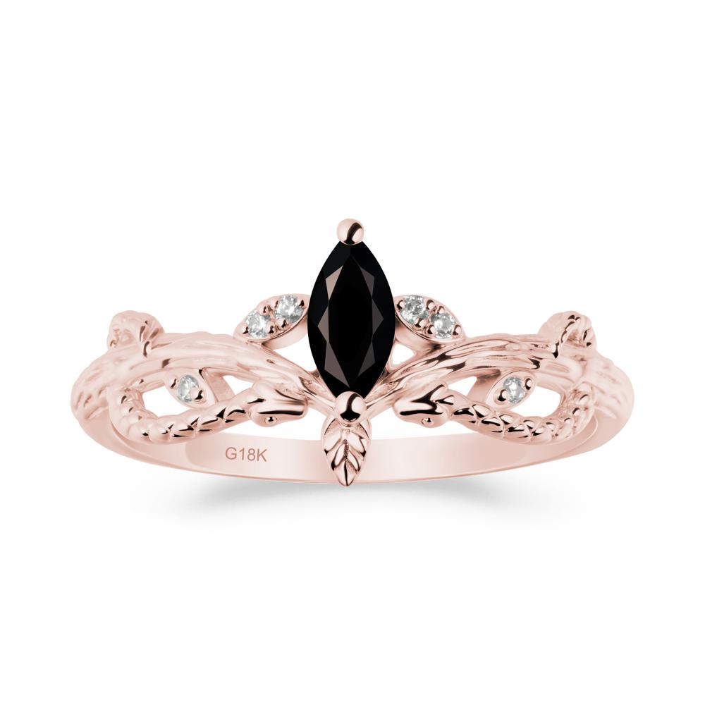 Black Spinel Snake Ring with Tree Texture and Leaf - LUO Jewelry #metal_18k rose gold