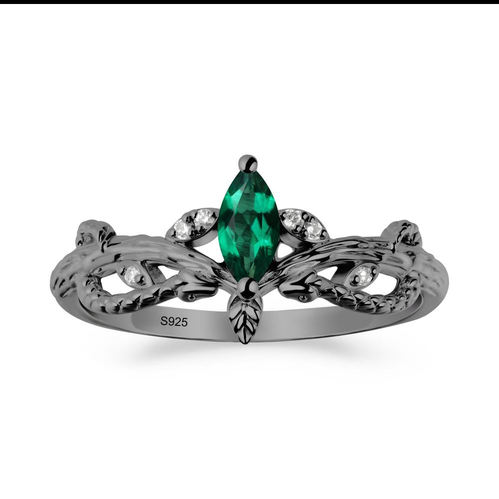 Emerald Intertwined Band Engagement Ring - LUO Jewelry #metal_black finish sterling silver