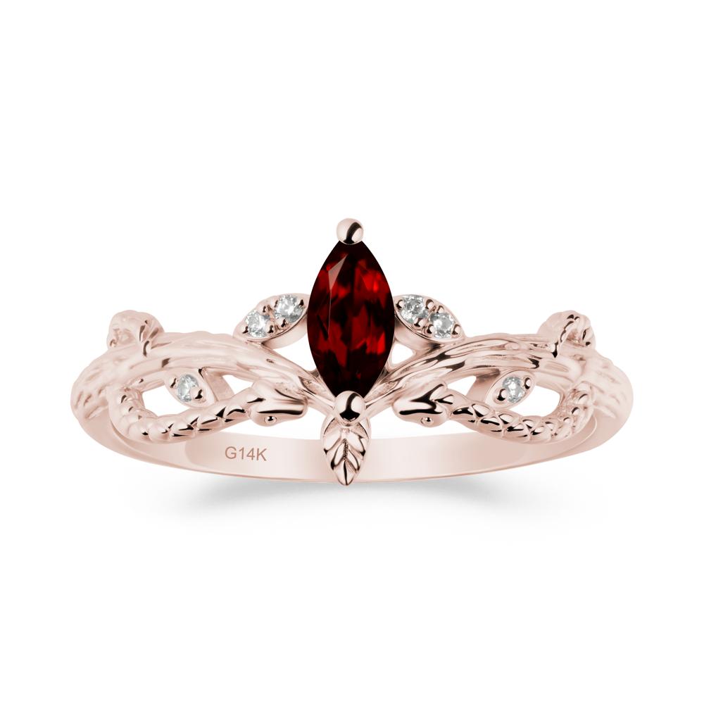 Garnet Snake Ring with Tree Texture and Leaf - LUO Jewelry #metal_14k rose gold