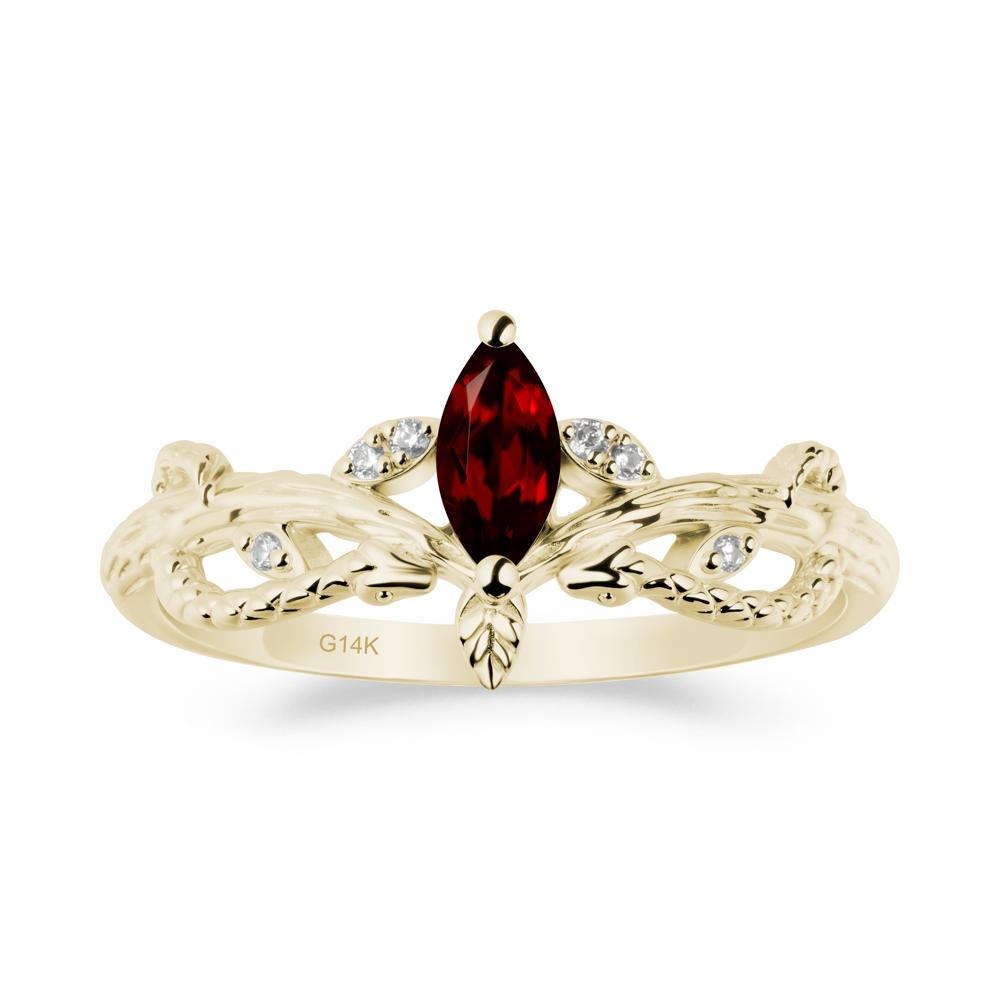 Garnet Snake Ring with Tree Texture and Leaf - LUO Jewelry #metal_14k yellow gold
