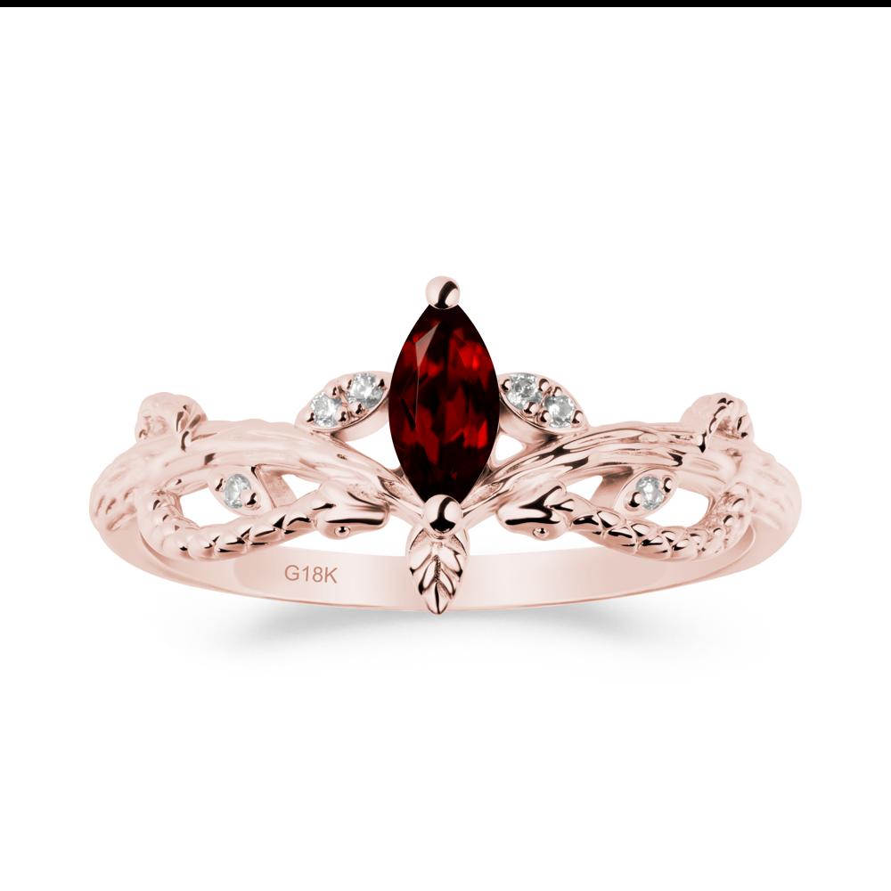 Garnet Snake Ring with Tree Texture and Leaf - LUO Jewelry #metal_18k rose gold