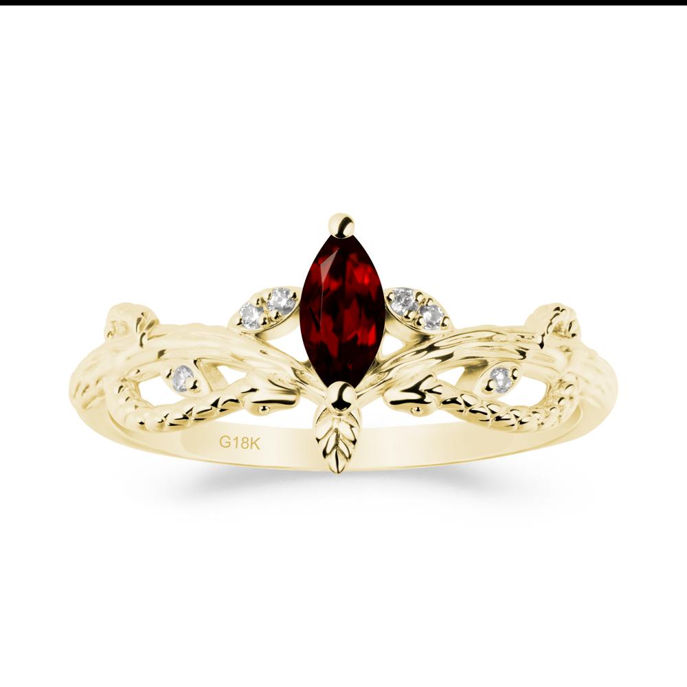 Garnet Snake Ring with Tree Texture and Leaf - LUO Jewelry #metal_18k yellow gold