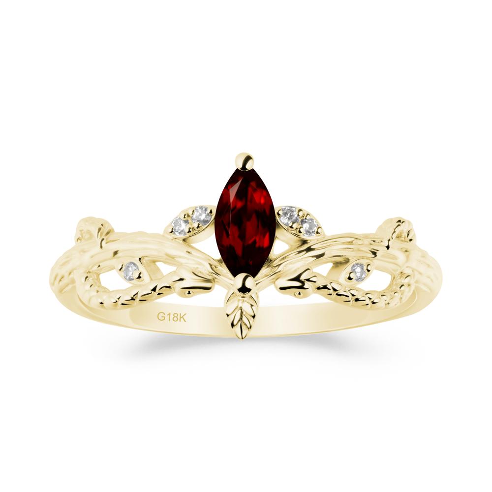 Garnet Snake Ring with Tree Texture and Leaf - LUO Jewelry #metal_18k yellow gold