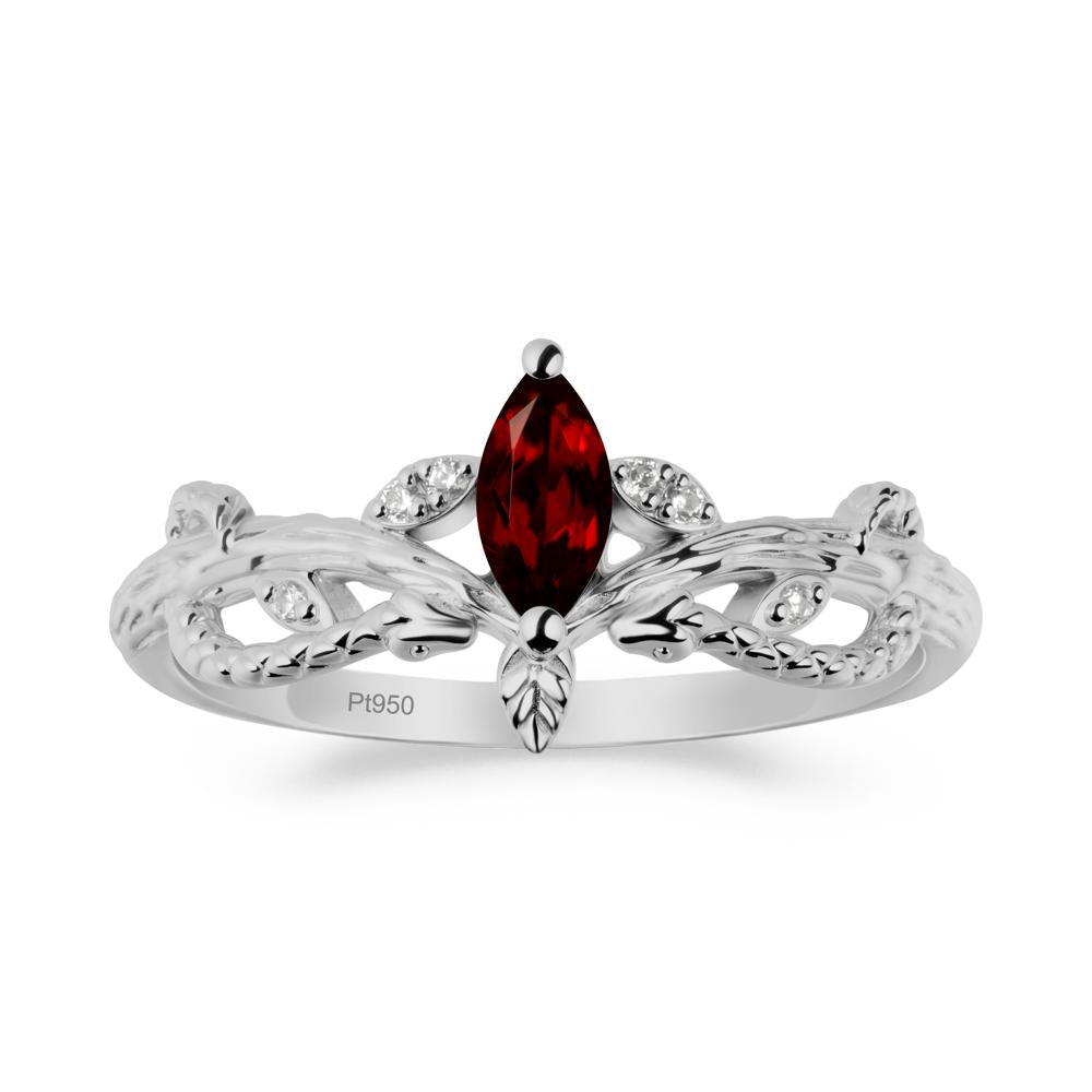 Garnet Snake Ring with Tree Texture and Leaf - LUO Jewelry #metal_platinum