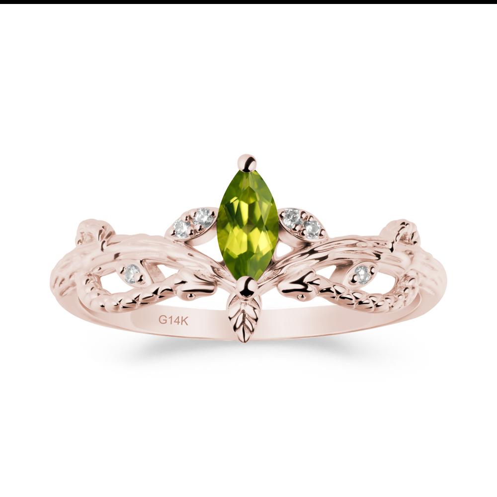 Peridot Snake Ring with Tree Texture and Leaf - LUO Jewelry #metal_14k rose gold