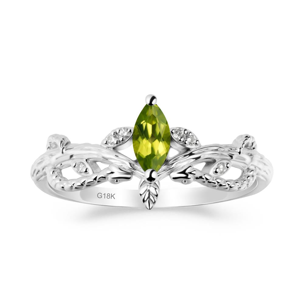 Peridot Snake Ring with Tree Texture and Leaf - LUO Jewelry #metal_18k white gold