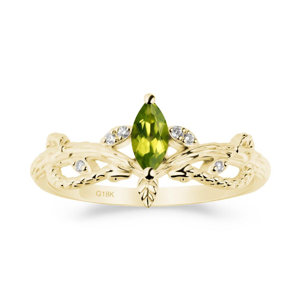 Peridot Snake Ring with Tree Texture and Leaf - LUO Jewelry #metal_18k yellow gold