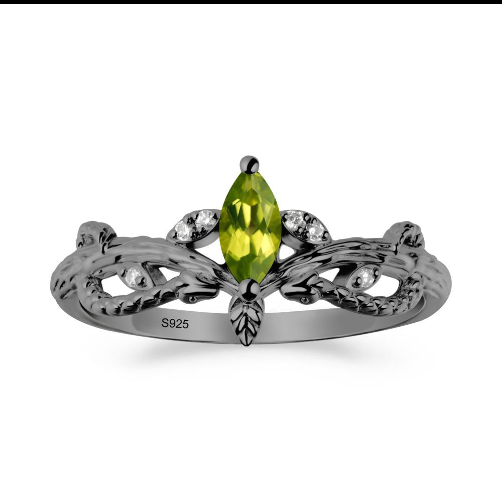 Peridot Snake Ring with Tree Texture and Leaf - LUO Jewelry #metal_black finish sterling silver