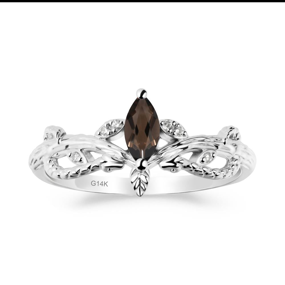 Smoky Quartz Snake Ring with Tree Texture and Leaf - LUO Jewelry #metal_14k white gold