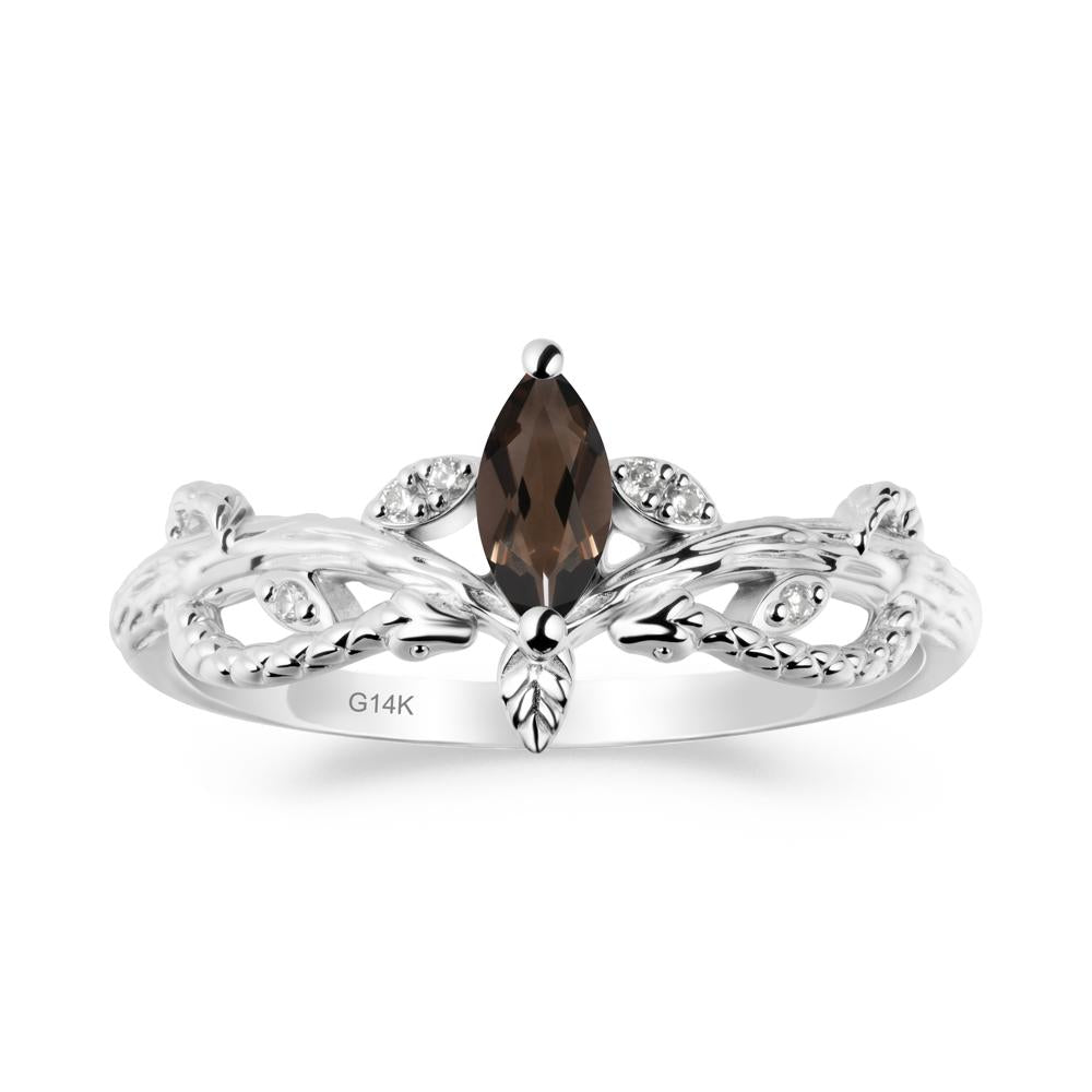 Smoky Quartz Snake Ring with Tree Texture and Leaf - LUO Jewelry #metal_14k white gold