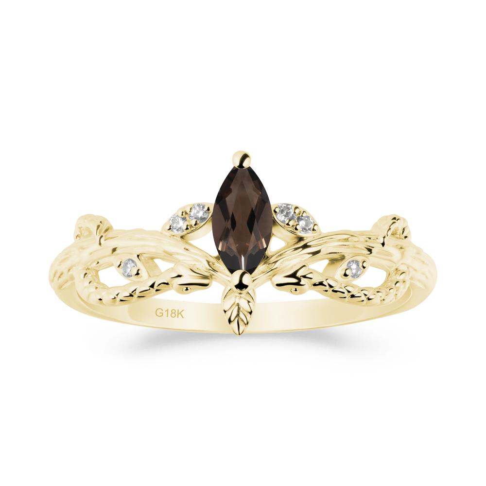 Smoky Quartz Snake Ring with Tree Texture and Leaf - LUO Jewelry #metal_18k yellow gold