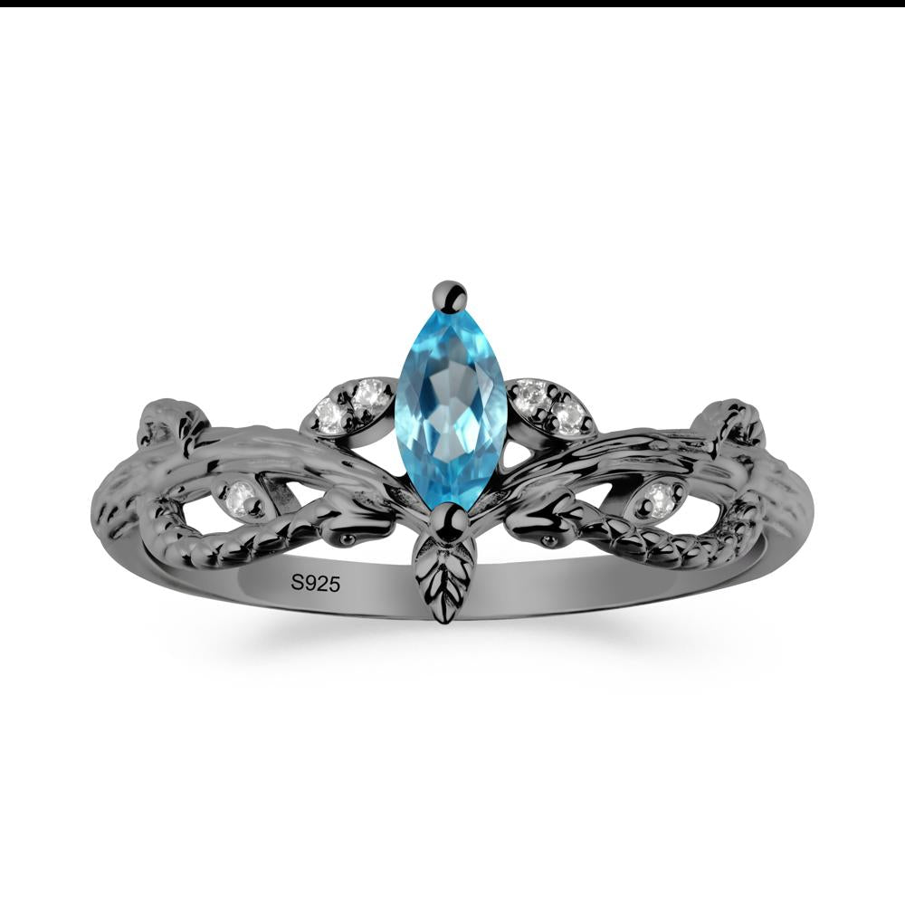 Snake Inspired Marquise Swiss Blue Topaz Ring - LUO Jewelry #metal_black finish sterling silver