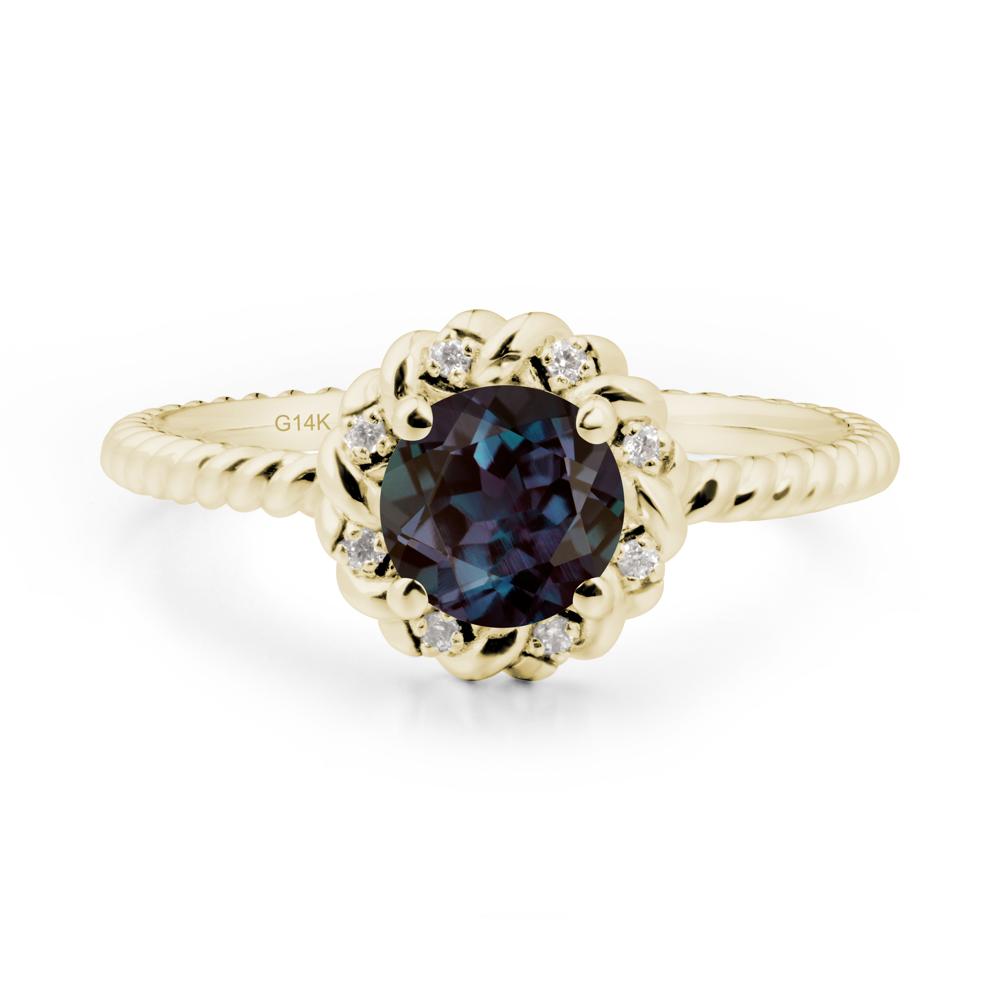 Round Alexandrite Halo Engagement Ring - LUO Jewelry #metal_14k yellow gold