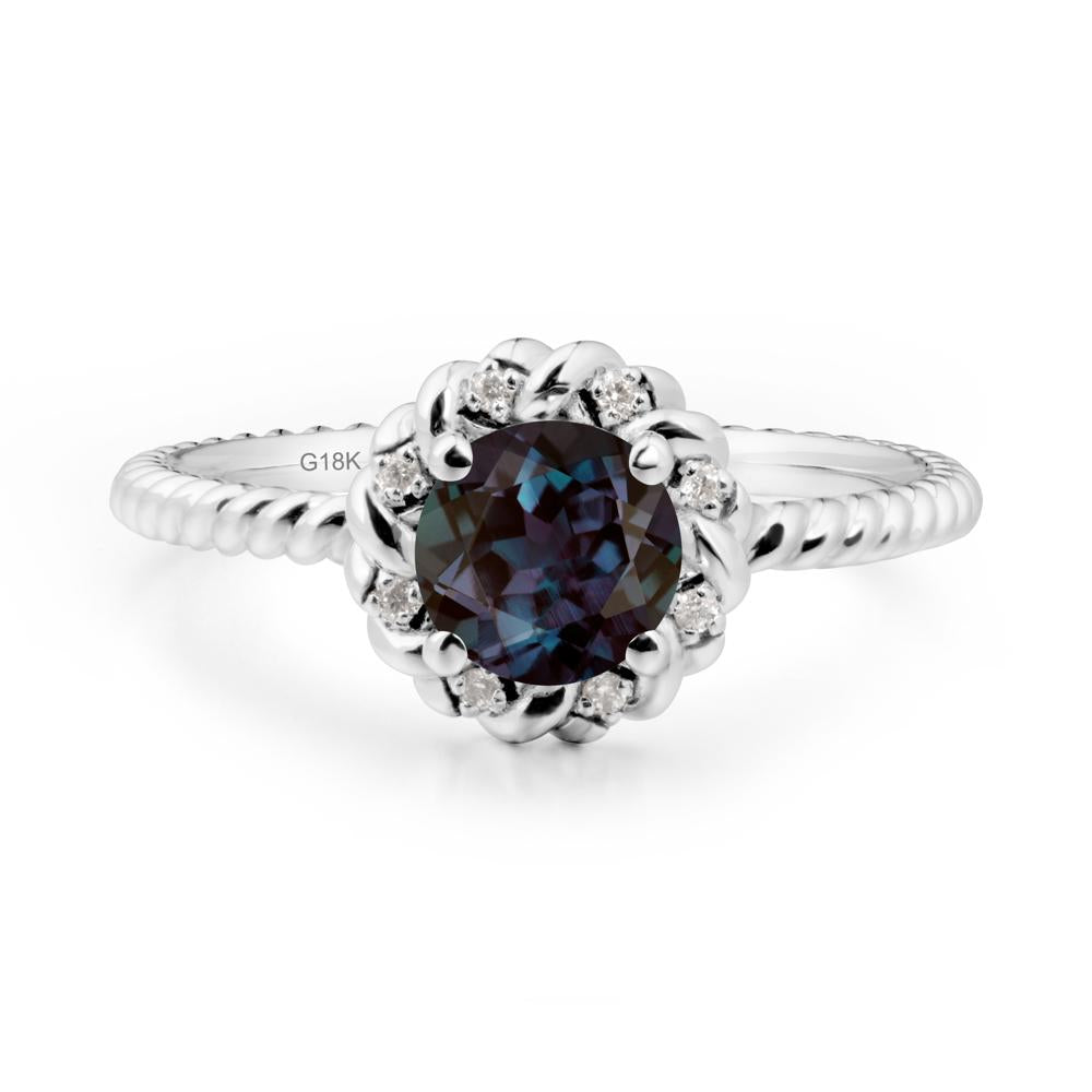 Round Alexandrite Halo Engagement Ring - LUO Jewelry #metal_18k white gold