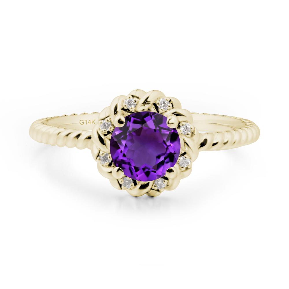 Round Amethyst Twisted Halo Ring - LUO Jewelry #metal_14k yellow gold