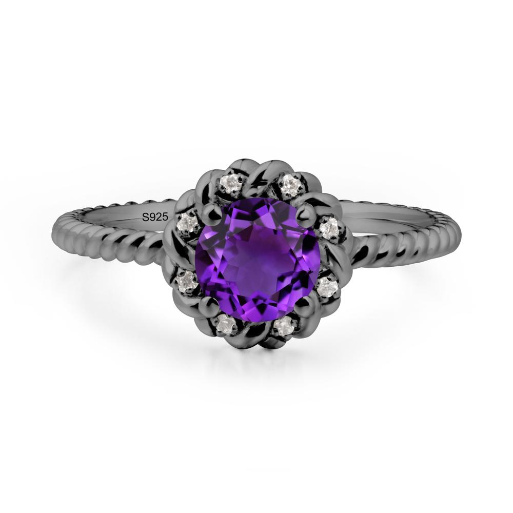 Round Amethyst Twisted Halo Ring - LUO Jewelry #metal_black finish sterling silver
