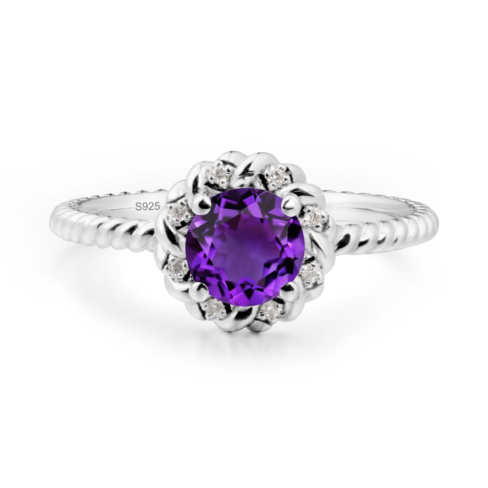 Round Amethyst Twisted Halo Ring - LUO Jewelry #metal_sterling silver