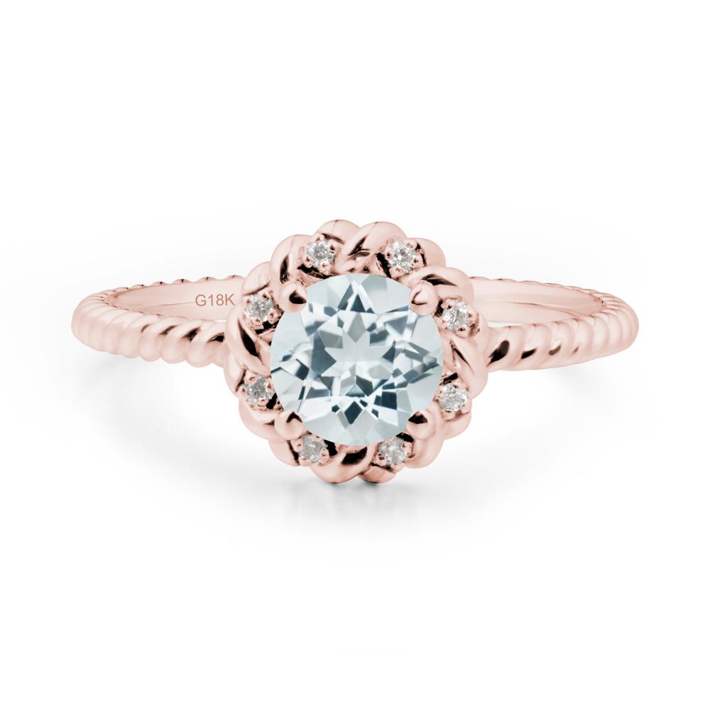 Round Aquamarine Halo Engagement Ring - LUO Jewelry #metal_18k rose gold