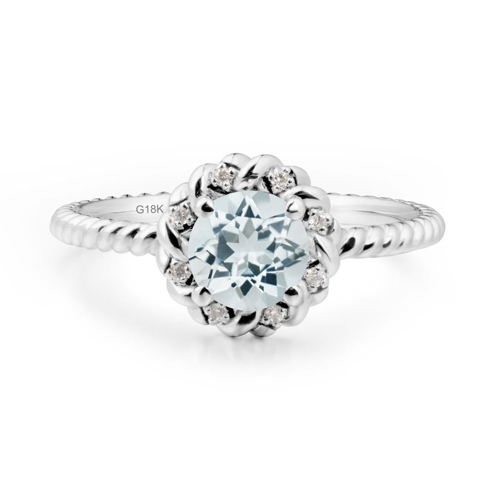 Round Aquamarine Halo Engagement Ring - LUO Jewelry #metal_18k white gold